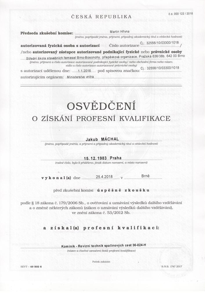 Osvědčení — Máchal