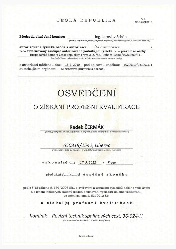 Profesní průkaz — Čermák